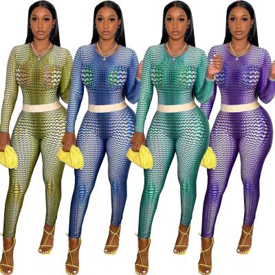 China Anti-pilling Autumn Winter 2 Piece Set For Womens Casual Printed O Neck Long Sleeve Tops And Pencil Pants Gaiters Two Piece Set Tracksuit for sale