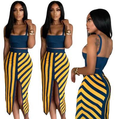 China HC YY5288 2021 summer two-piece skirt breathable women's clothing set strapless and striped skirt suit women's clothing for sale