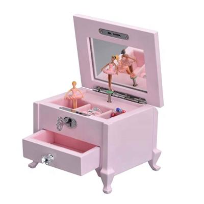 China Gift for Girls Dancing Ballerina Hand Crank Music Wooden Jewelry Box with Lock Personalized Square for sale