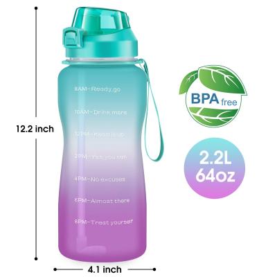 China Large Gym 2.2L Sustainable Fitness Motivational Sports Plastic Water Bottle With Custom Logo for sale