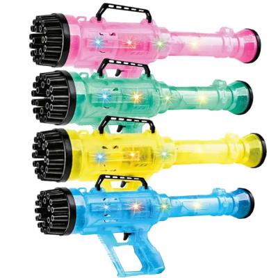 China Plastic Hot sale Gatling Bubble Machine with Light Automatic Soap Bubble Blower 21 Hole Bubble Gun for sale