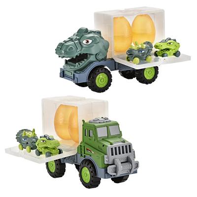 China Diecast Toy Transport Storage Slide Vehicles Toy Set Dinosaur Truck Carrier Cars Egg Safe Material Engineering Truck Vehicle Toys For Kids for sale