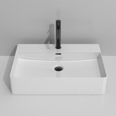 China Modern Home Bathroom Art Sink Single Faucet Square Fully Concealed White Ceramic Wash Basin for sale