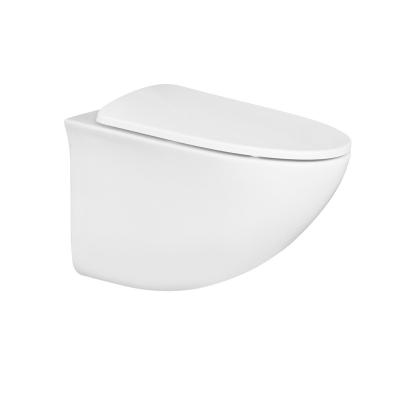 China Hot Selling Ceramic Double-Flow Bathroom Wall Mount Close Coupled Toilet Around Pan Rimless Wall Mounted Toilet for sale