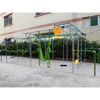 China Galvanized Steel Frame Kids Backyard Ninja Warrior Obstacle Course Training Equipment Set Kit with Slackline Hanging Monkey Bars for sale