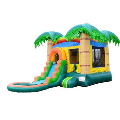 China Popular PVC Yellow / Green Colors 12' x 24' Bounce House Backyard Inflatable Water Slide for sale