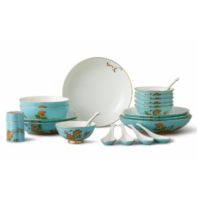 China Chinese Western Blue Ceramic Exquisite Hotel Tableware Set New Product Ceramic Dinnerware Dish Set for sale