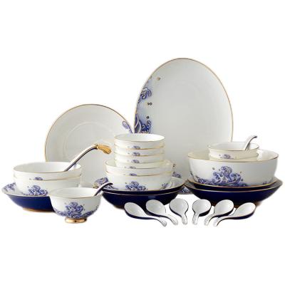 China New Design Retro Sustainable Ceramic Dinnerware Set Fine Flowers Plates Hotel Ceramic Dinnerware Dish Set for sale