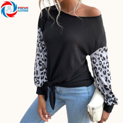 China Summer Breathable Custom Women's Black Leopard Print T Shirt With Round Neck And Long Sleeves T-shirt Quilting Dress for sale