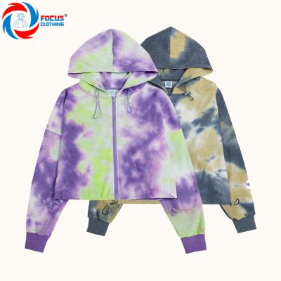 China News breathable soft cool trend girls exposed umbilicus tie dyed women hoodie zipper outwear coat for sale