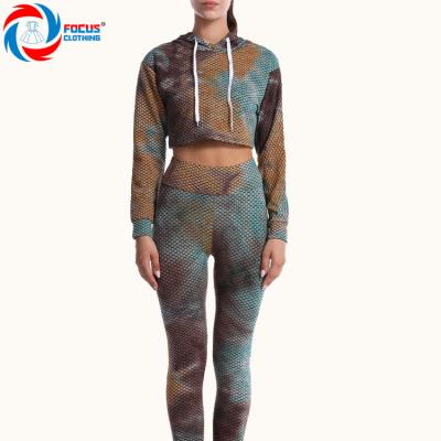 China New Arrival Breathable Women's Regular Sport Wear Tie Dye Sweatshirt Printed Long Sleeve Yoga Sets for sale