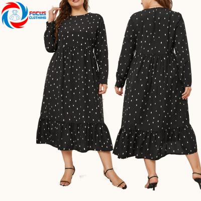 China Viable Manufacturers Wholesale Female Long Sleeve Casual Dress Plus Size Dot Print Elegant Drop Dresses For Women Clothes for sale