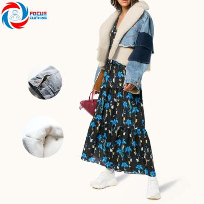 China Winter Autumn Fashionable Woolen Clothing Woman Patchwork Denim Blazer Jacket Motorcycle Coat Thickening Short Women Anti-wrinkle for sale