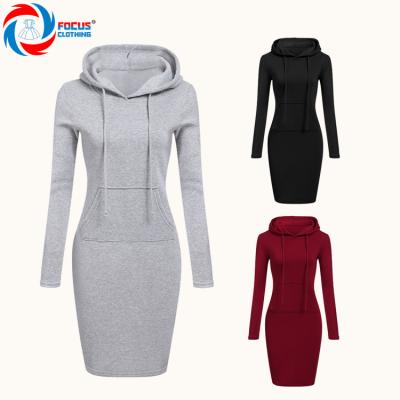 China Breathable custom women fall casual solid color clothing pocket hoodie dress for women for sale