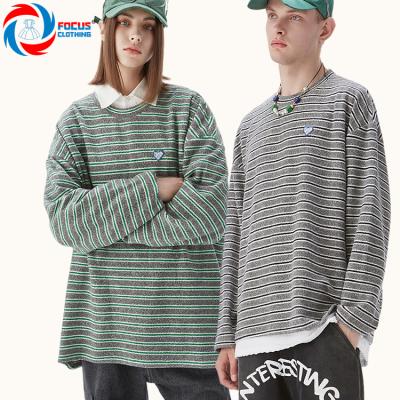 China Customs Service Breathable Mens OEM Retro Stripe Tops Contrast Blended Fabric Unisex Sweatshirt for sale