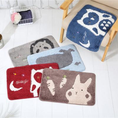 China Household Cartoon Non Slip Water Absorption Floor Bathroom Washable Modern Flocking Modeling Mat for sale