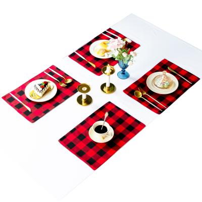 China Other Black And Red Plaid Wholesale Cotton Latest Woven Dining Table Washable Place Mat for sale