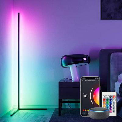 China WIFI Modern Smart Corner Floor Lamp For Bedroom RGB Color Changing Standing Light Voice Control With Alexa And Tuya Modern Led Floor Lamp for sale