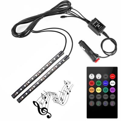 China 12 LED Car Lights Strip 5050 SMD Controller Car Interior Atmosphere RGB Color DC12V +20Remote With 2 Strip for sale