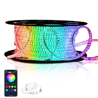 China Outdoor 220V 50M Residential Flexible Strip Light RGB Color Changing Waterproof Dimmable APP Control For Christmas Decoration LED Strip Light for sale