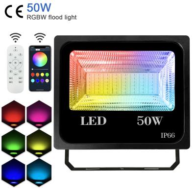 China Garden 50W Ip66 Waterproof Step Light For Garden Landscape Light RGBW Grouping Sync Color Changing With APP Control LED Flood Light for sale