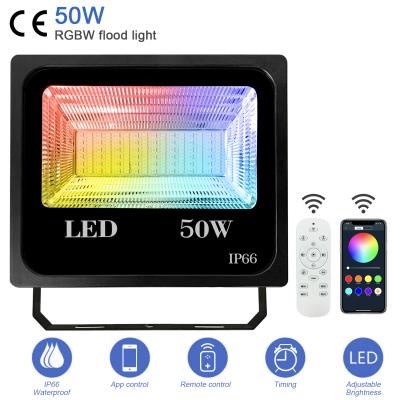 China Garden 50W RGBW LED Music Remote Control Rhythm RGB Flood Light Color Phone APP Control IP66 Changing Outdoor Garden Flood Light for sale