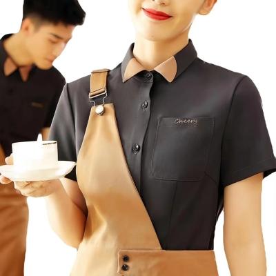 China restaurant & Wholesale Hotel Reception Uniform Polyester Fast Food Restaurant Top Bar Waitress Custom Logo for sale