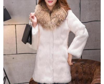 China 2023 New Ladies Warm Thick Warm Natural Rabbit Fur Coat With Raccoon Fur Collar Customize Real Fur Overcoat Hot Sale Wholesale JZ125 for sale