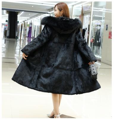 China Real Warm Hooded Female Pure Genuine Rabbit Fur Coat With Fur Hood And Luxury Natural Fox Fur Collar Customize Jacket JN549 for sale