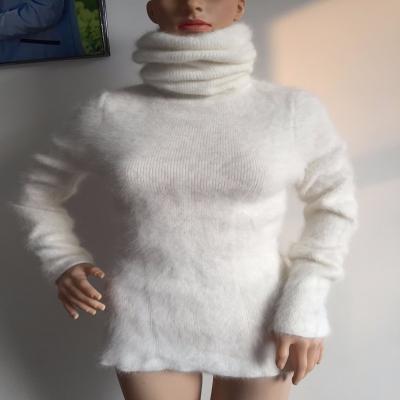 China Real White Women's Hair Long Mink Mink Cashmere Sweaters Turtle Neck Fluffy Soft Sweaters 100% for sale