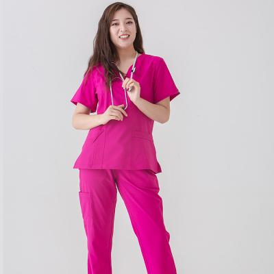 China Hospital Fashion Design Short Sleeve Scrubs Uniforms V-Neck Scrubs Set Medical Tops And Pants Zhengzhou Scrubs Men for sale