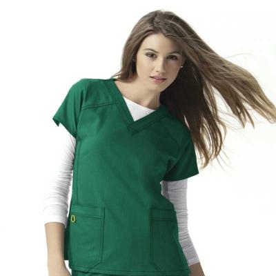 China Hospital Women's Stretch V-Neck Nurse Uniform Medical Athletic Slim Fit Two Pockets Top for sale