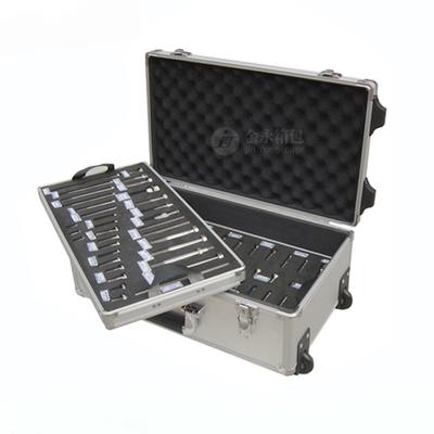 China Custom Aluminum Case Trolley Case With Aluminum Wheel Tool Box With Two Layers CNC EVA 50*30*68cm for sale