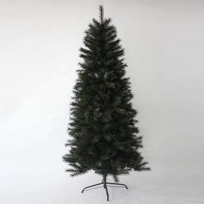 China Fireproof and Eco-friendly Premium Unlit Artificial Hinged Thin Dark Green Pine Christmas Tree with Metal Stand for sale