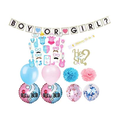 China Festival Decoration Pick Gender Reveal Party Photo Props Pink Blue Balloon Decoration Boy Or Girl Banner Baby Shower Foil Balloons for sale