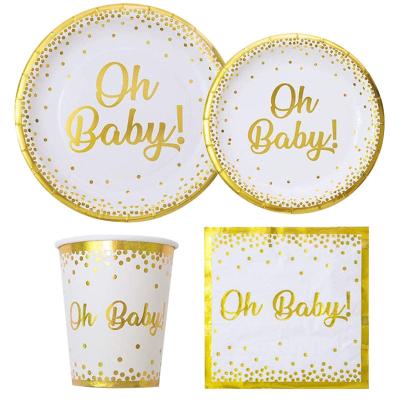 China 100% Eco-Friendly Baby Tableware Banner Cup Dish Baby Birthday Party Oh Baby First Birthday Party Decorations Set for sale