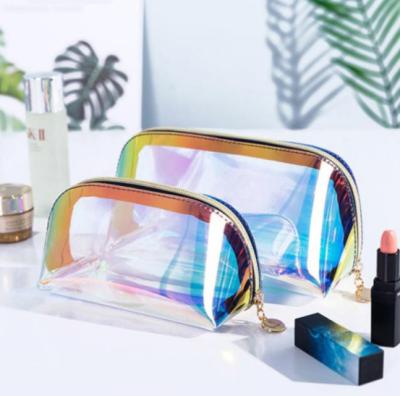 China Fashion Trend Customized Transparent Cosmetic Bag Customized Wholesale Holographic Clear Clear Ziplock TPU Travel Makeup Bag for sale