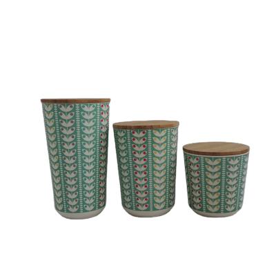 China Sustainable Eco Friendly Bamboo Storage Jar Kitchen Canister - Set of 3, Choice of Designs with Bamboo Lid for sale