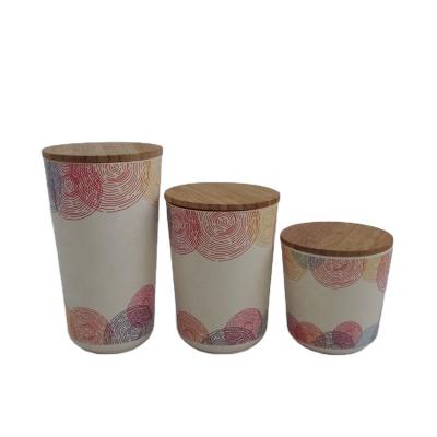 China Sustainable Bamboo Fiber Canister Storage Jar with Airtight Bamboo Lid, Set of 3 for sale