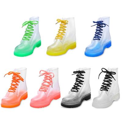 China Wholesale Fashion Trend PVC Transparent Rain Boots Lace Up Lady Transparent Shoes Candy Color Waterproof Ankle Girls Outdoor Shoe for sale