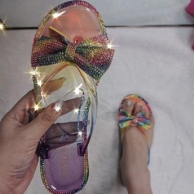 China 2021 Fashion Trend Woman Rain Jelly Shoes Bling Fancy Diamond Bow Flip Flops Summer Beach Sandals for sale