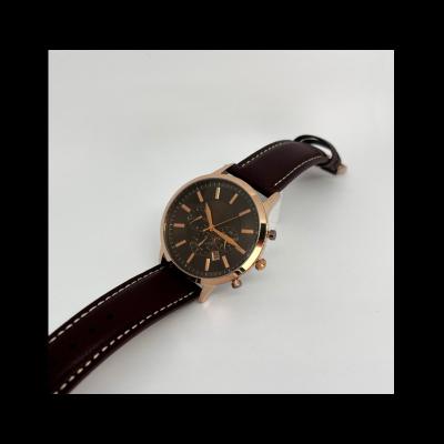 China ISO brass case 45mm date OEM automatic pin PU pin brown rose gold men's quartz multifunction watch for sale