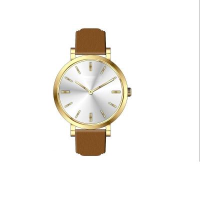 China New Design OEM Japan Water Resistant Movement Alloy Case Gold Leather Band 34 Mm Low MOQ Silver Simple Ladies Sunburst Quartz Watch for sale