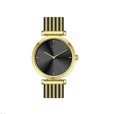 China Famous Brand New Design OEM Water Resistant 35mm Low MOQ Black Alloy Case Rose Gold Ladies Mesh Two Tone Mesh Quartz Watch for sale