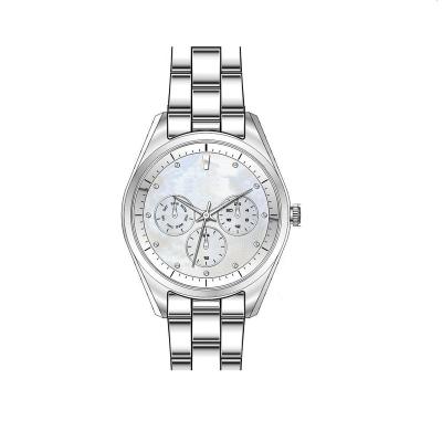 China Luxury Water Resistant OEM Design Alloy Case Stainless Steel Band New Low MOQ Silver Color 34mm Women Wipe Japan Movement Quartz Watch for sale