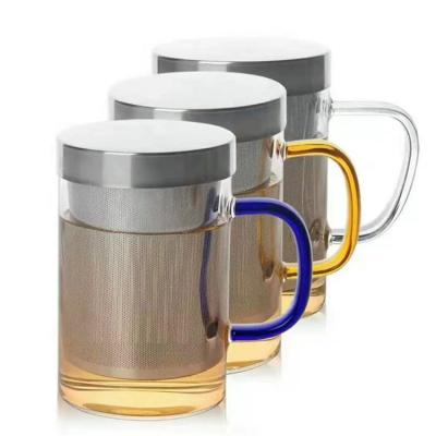 China 500ml Pyrex Glass Traditional Green Coffee Mug For Milk Beverage Drinking SUS304 Infuser Tea Mug for sale