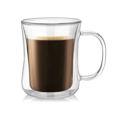 China High Borosilicate Double Layer Coffee Mug Water Sustainable Border Glass Heat Resistant Transparent Mug for sale