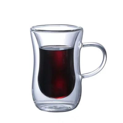 China 80ml High Borosilicate Heat Resistant Glass Coffee Mug Sustainable Glass Mini Double Cup for sale