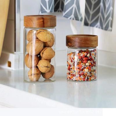 China Freshness Preservation Borosilicate Storage Tub Glass Threaded Candy Sealed Storage Tub Food Sundries Grain Cover Household Bamboo Tea Box for sale