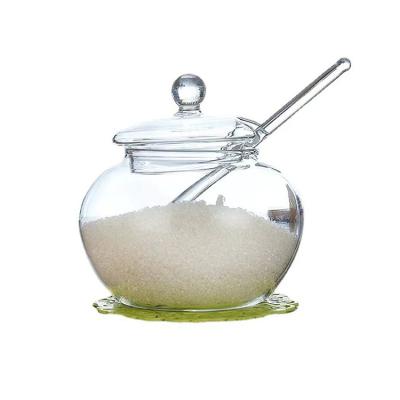 China New freshness preservation style pyrex glass storage jar with lid and spoon glass glass container for sale